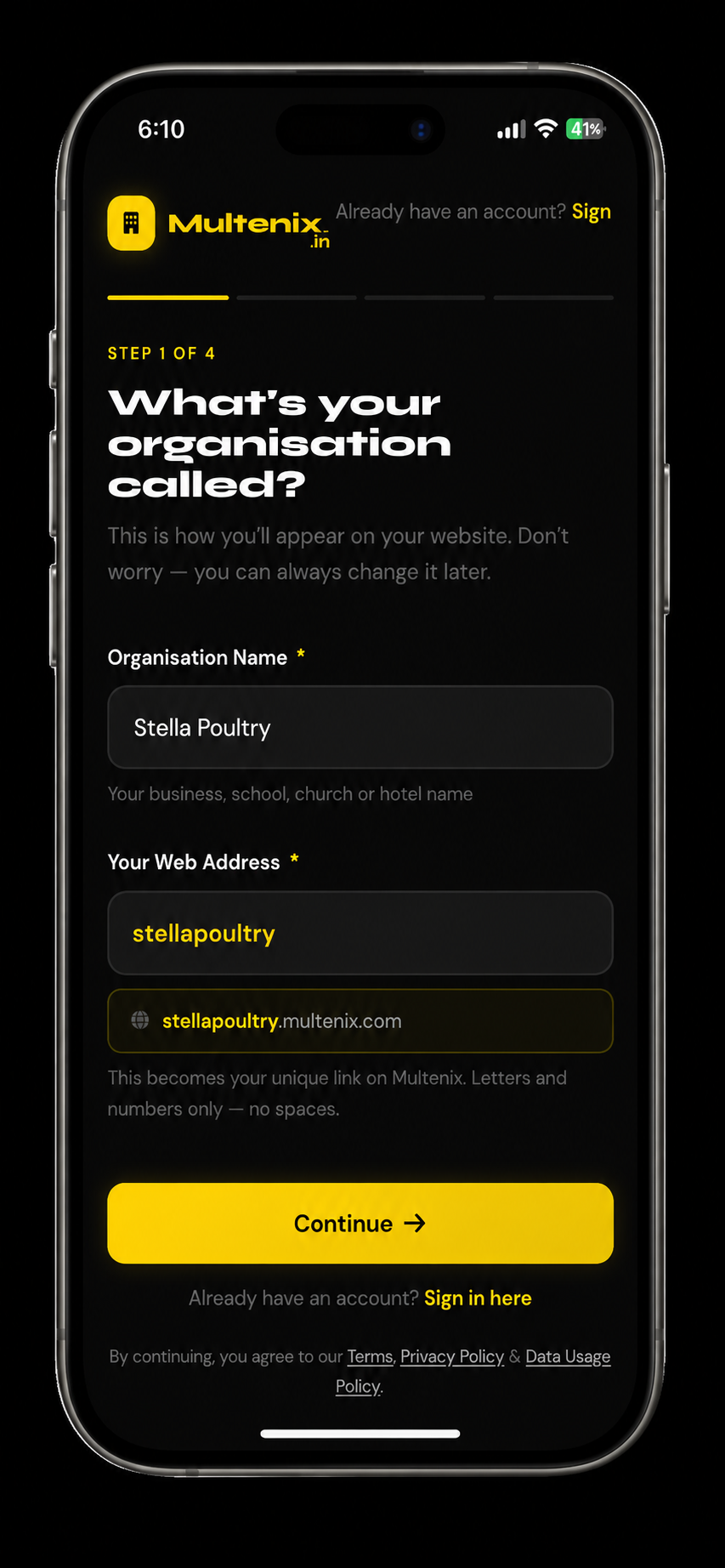Step 1  Name your organisation