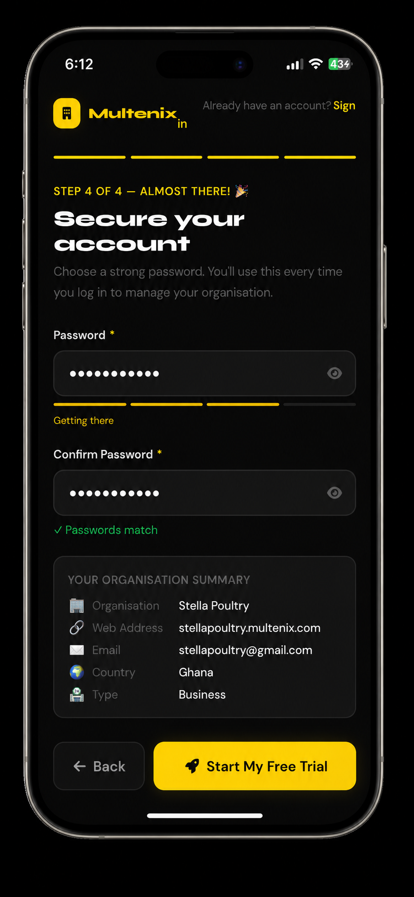 Step 4  Set password & go live